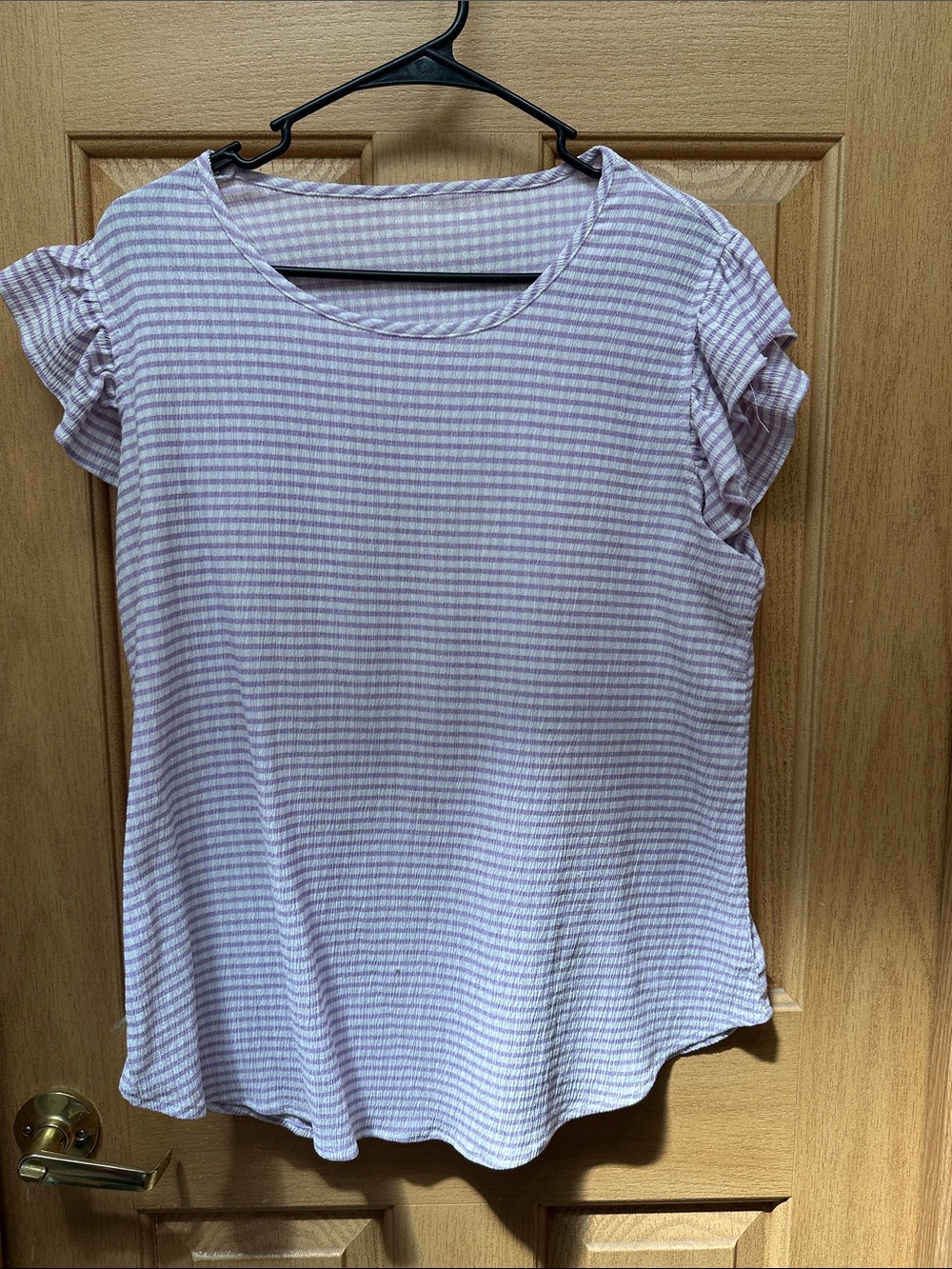 Light Lavender Stripe Ruffle Sleeve Women's Top